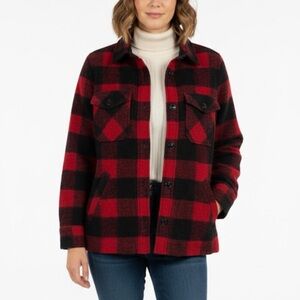 RALPH LAUREN Denim & Supply Red Buffalo Plaid Wool Sweater Jacket Shacket S